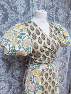 The Goldie Clementine Puff Sleeve Wrap Blouse | Handmade Indian Block Print