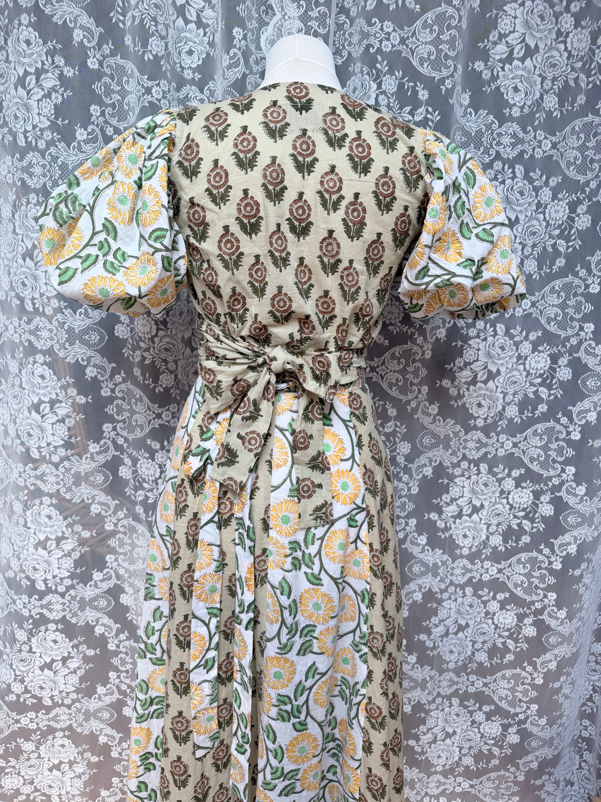 The Goldie Clementine Puff Sleeve Wrap Blouse | Handmade Indian Block Print