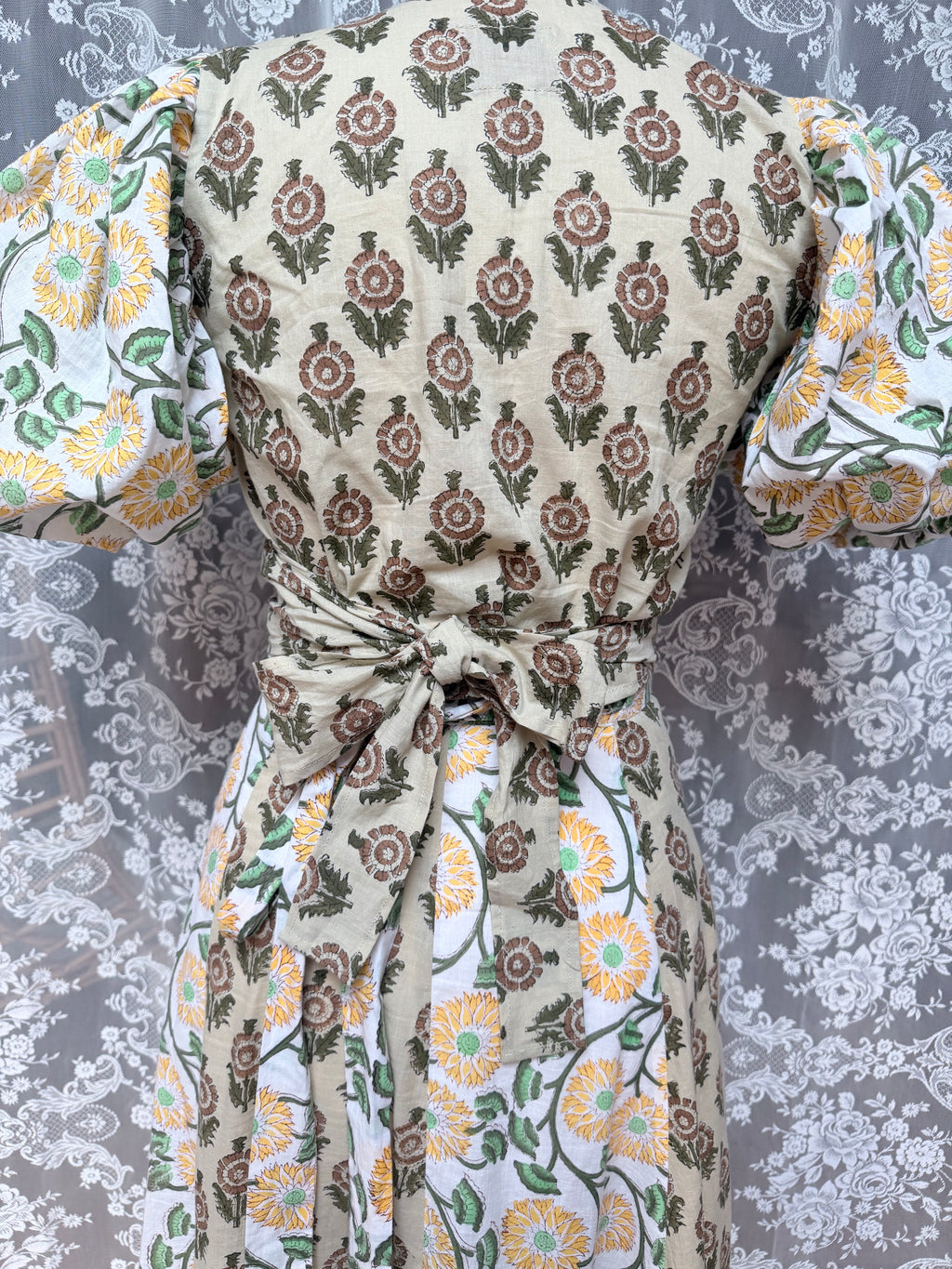 The Goldie Clementine Puff Sleeve Wrap Blouse | Handmade Indian Block Print