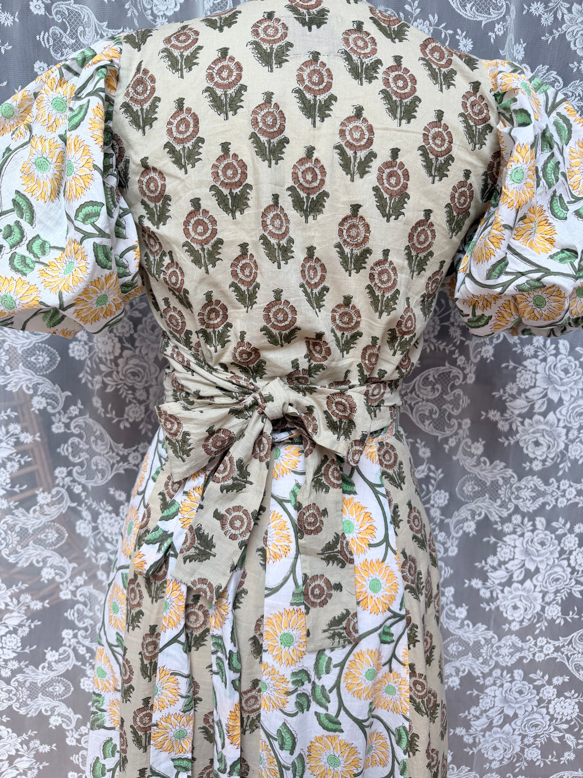 The Goldie Clementine Puff Sleeve Wrap Blouse | Handmade Indian Block Print