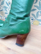 1960s/1970s Vintage Green Leather Gogo Boots