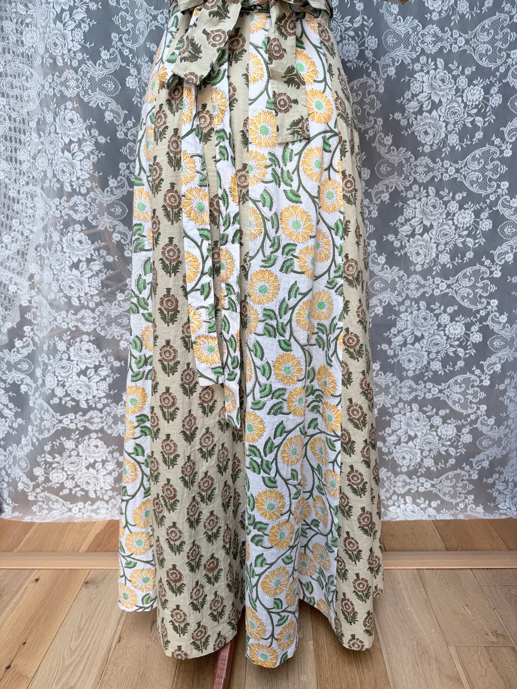 The Goldie Wrap Skirt in Clementine | Handmade Block Print Wrap Skirt