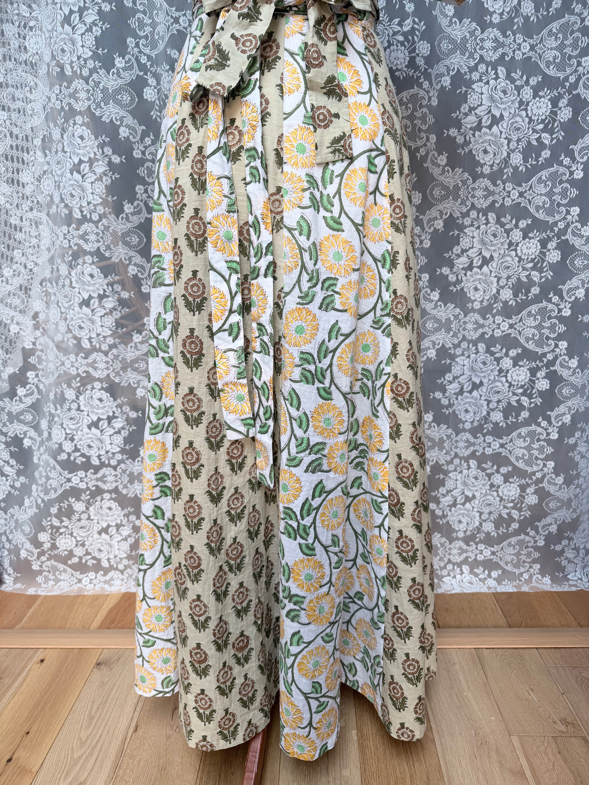 The Goldie Wrap Skirt in Clementine | Handmade Block Print Wrap Skirt