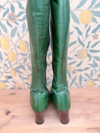 1960s/1970s Vintage Green Leather Gogo Boots
