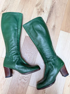 1960s/1970s Vintage Green Leather Gogo Boots