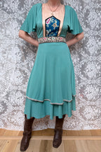 Vintage Marisa Martin 1970s Silk Panel Midi Dress With Hand-Embroidered Flowers & Birds